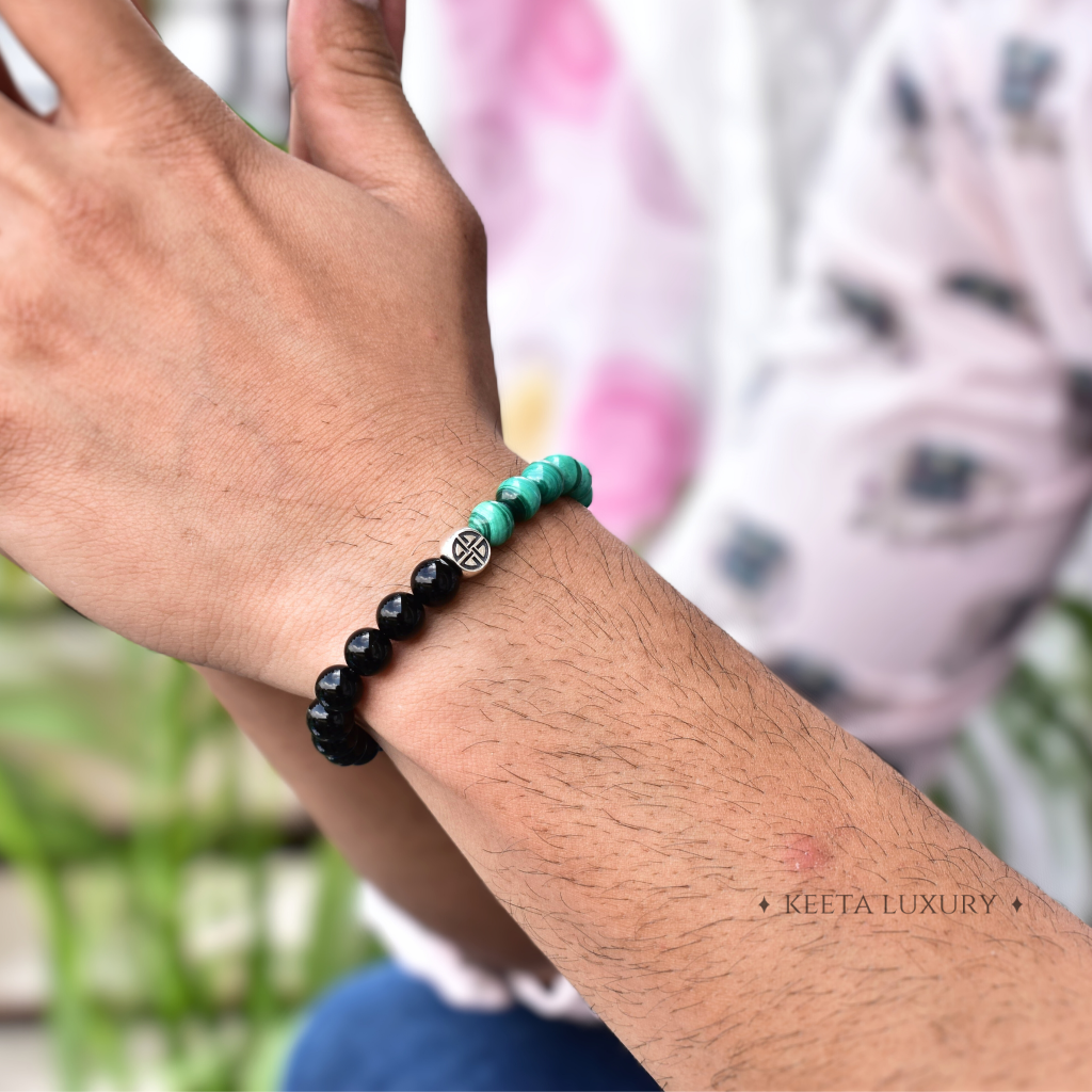 Celtic Protection - Malachite and Onyx Bead Bracelet -