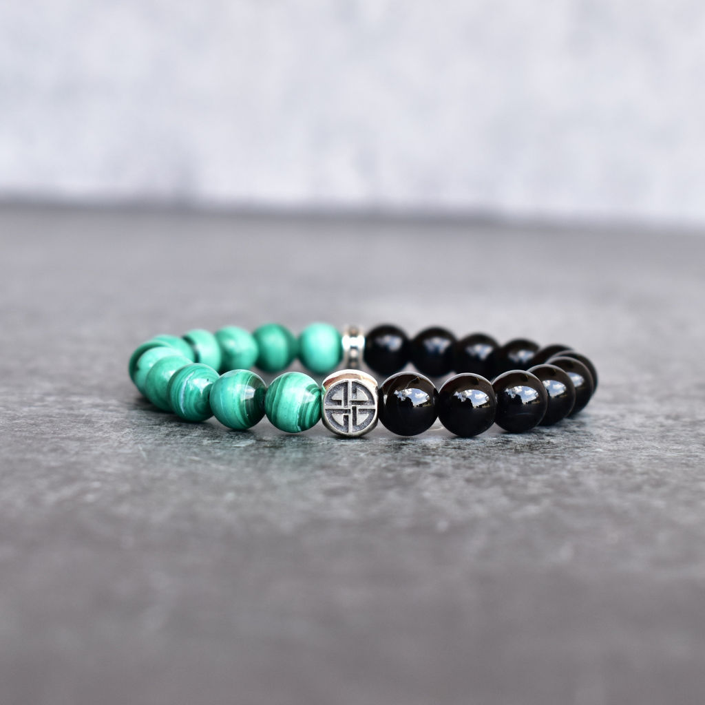 Celtic Protection - Malachite and Onyx Bead Bracelet -