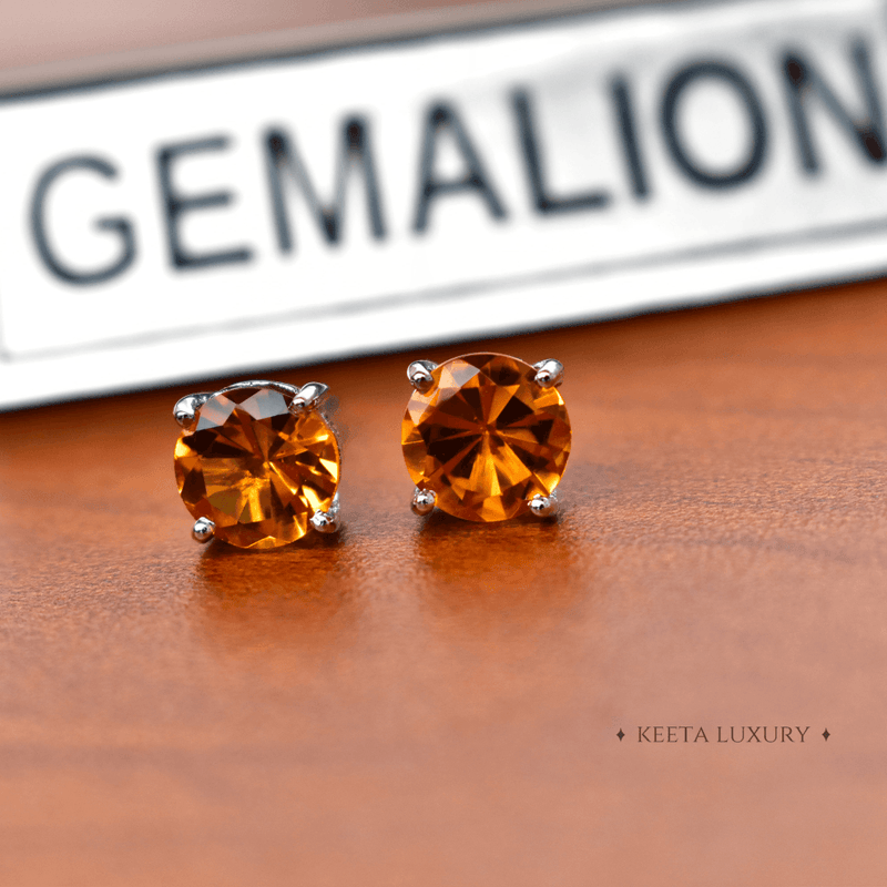 Natural Citrine Faceted Studs Earrings