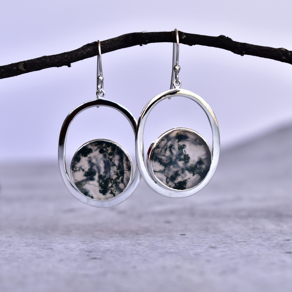 Coin Treasury - Moss Agate Earrings -