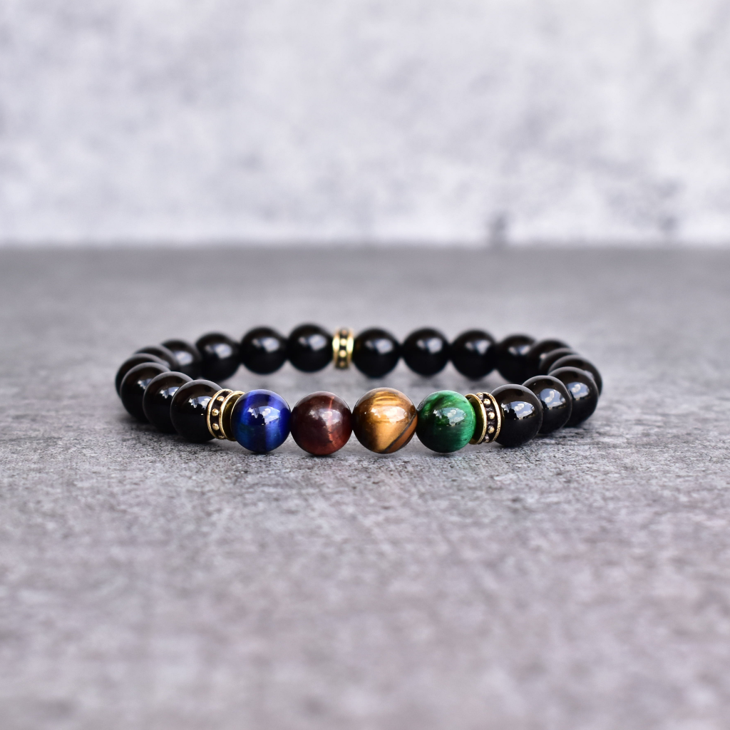 Colorist - Mix Tiger Eye and Onyx Bead Bracelet -