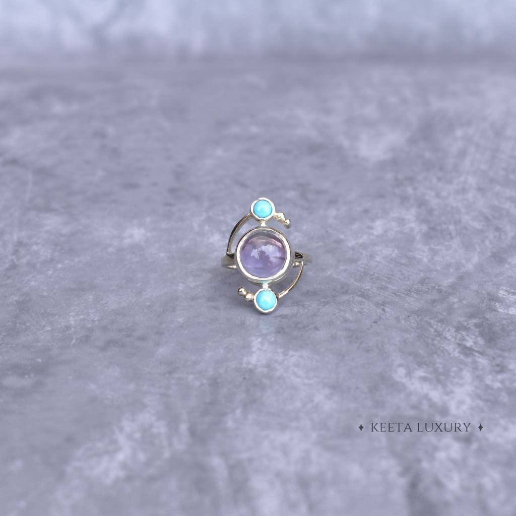 Cosmic Duet - Amethyst & Turquoise Ring Rings