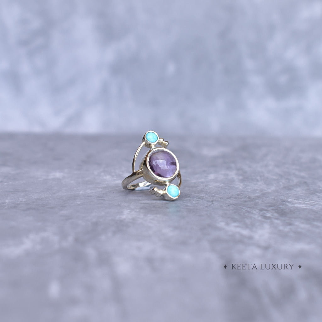 Cosmic Duet - Amethyst & Turquoise Ring Rings