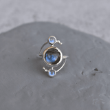 Cosmic Duet - Moonstone & Labradorite Ring - KEETA LUXURY