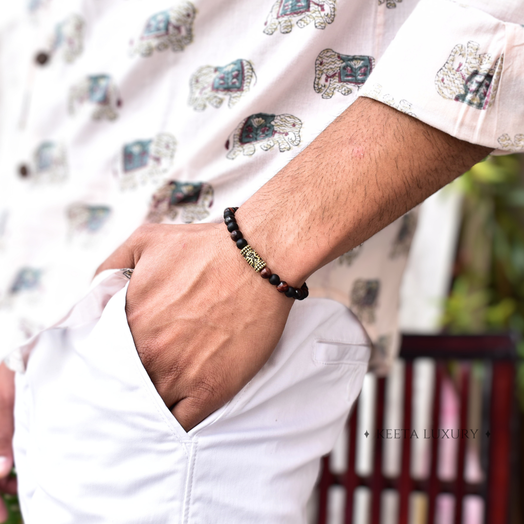 Courageous Spirit - Matte Black Onyx and Red Tiger Eye Bracelet -