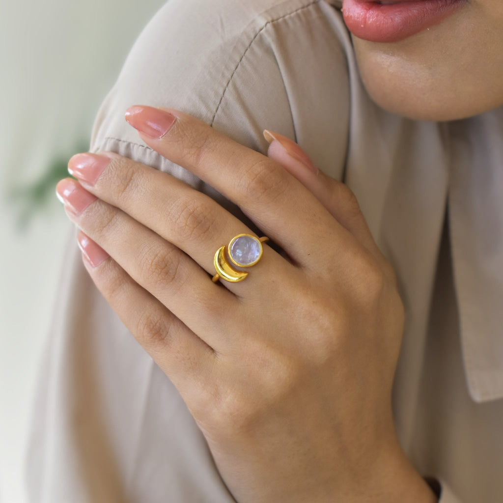Crescent Moon- Moonstone Ring Rings