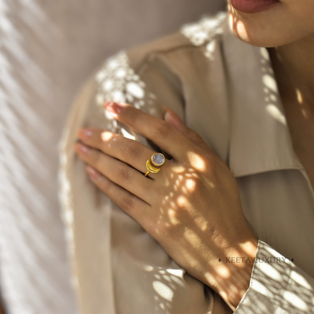 Crescent Moon- Moonstone Ring Rings