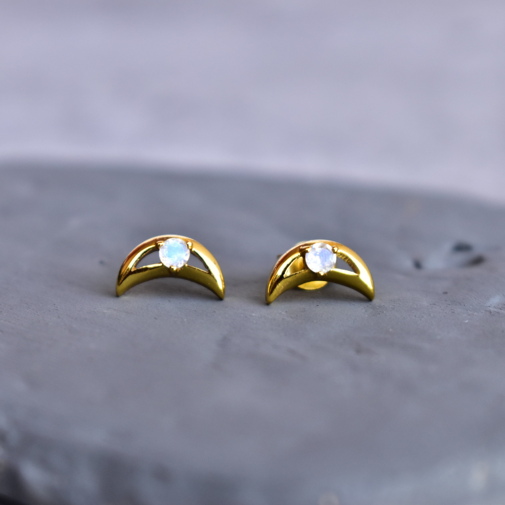 Crescent - Moonstone Studs -