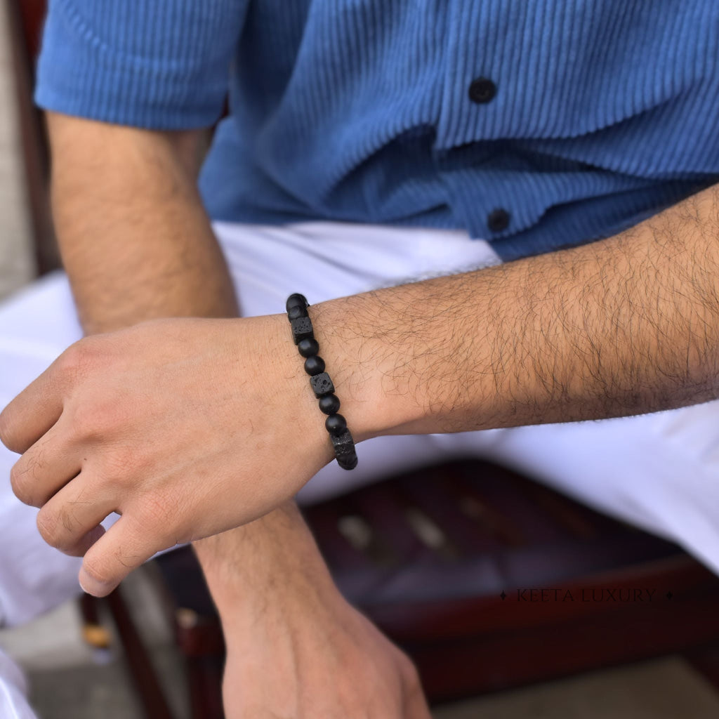 Cubic Harmony - Onyx & Lava Bead Bracelet -