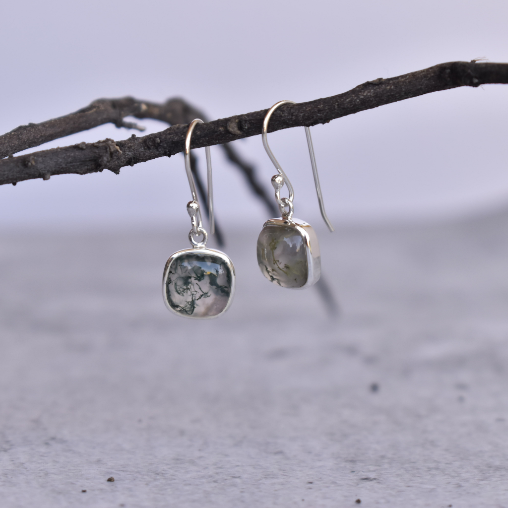 Cushion Conquer - Moss Agate Earrings -