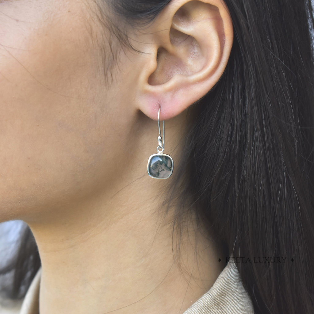 Cushion Conquer - Moss Agate Earrings -
