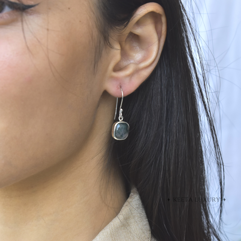 Cushion Conquer - Moss Agate Earrings -
