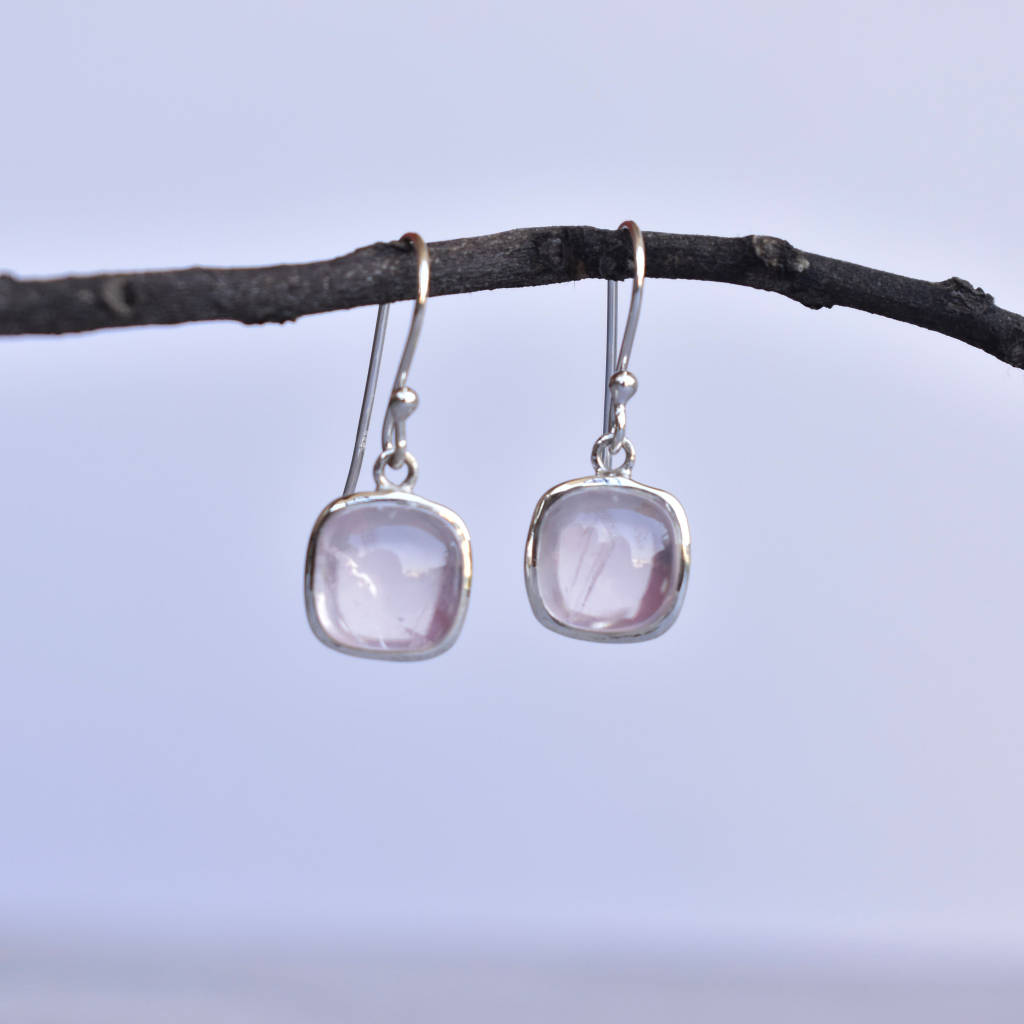 Cushion Conquer - Rose Quartz Earrings -