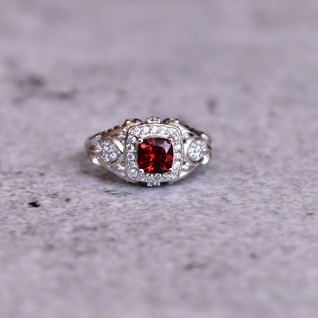 Cushion Elegance - Garnet Ring -