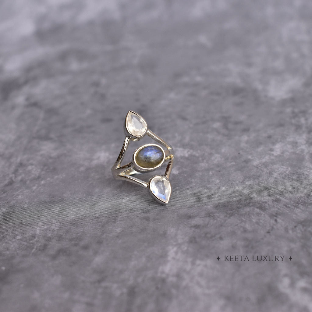 Double Delight - Moonstone & Labradorite Ring -