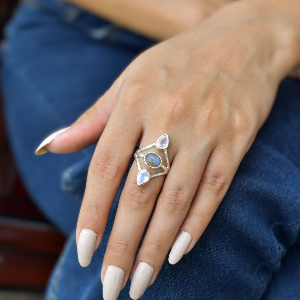 Double Delight - Moonstone & Labradorite Ring -