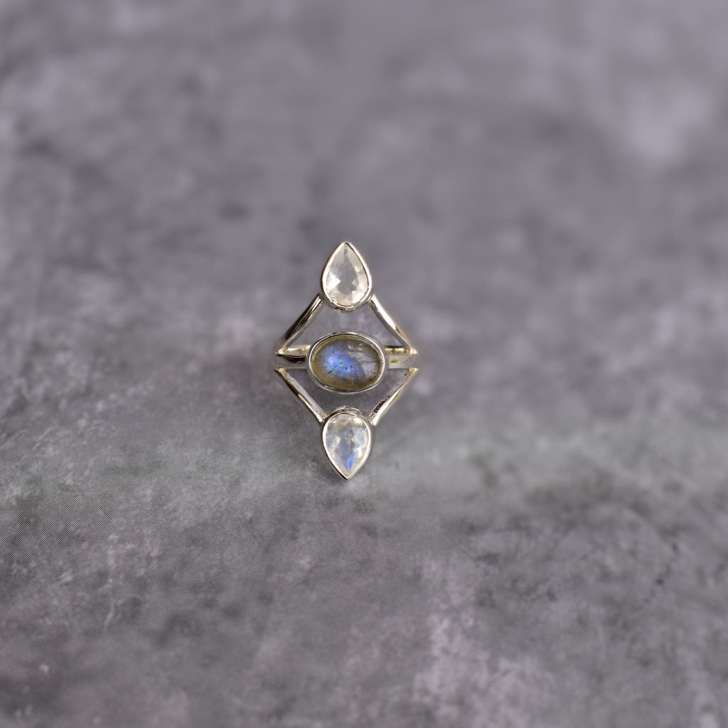 Double Delight - Moonstone & Labradorite Ring -