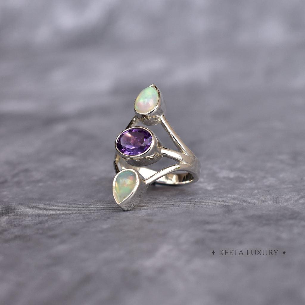 Double Delight - Opal and Amethyst Ring -