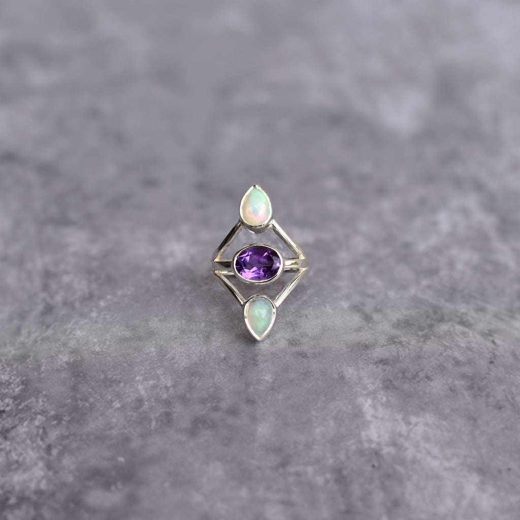 Double Delight - Opal and Amethyst Ring -