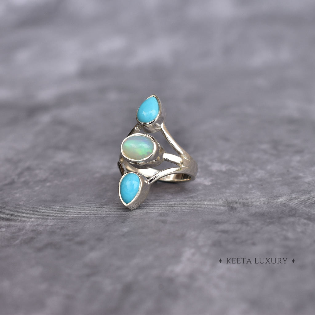 Double Delight - Opal and turquoise Ring -