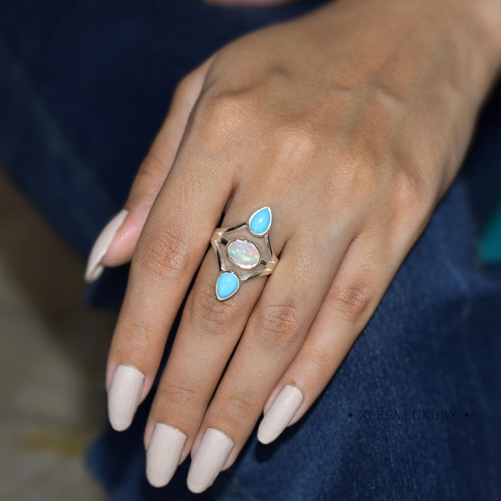 Double Delight - Opal and turquoise Ring -