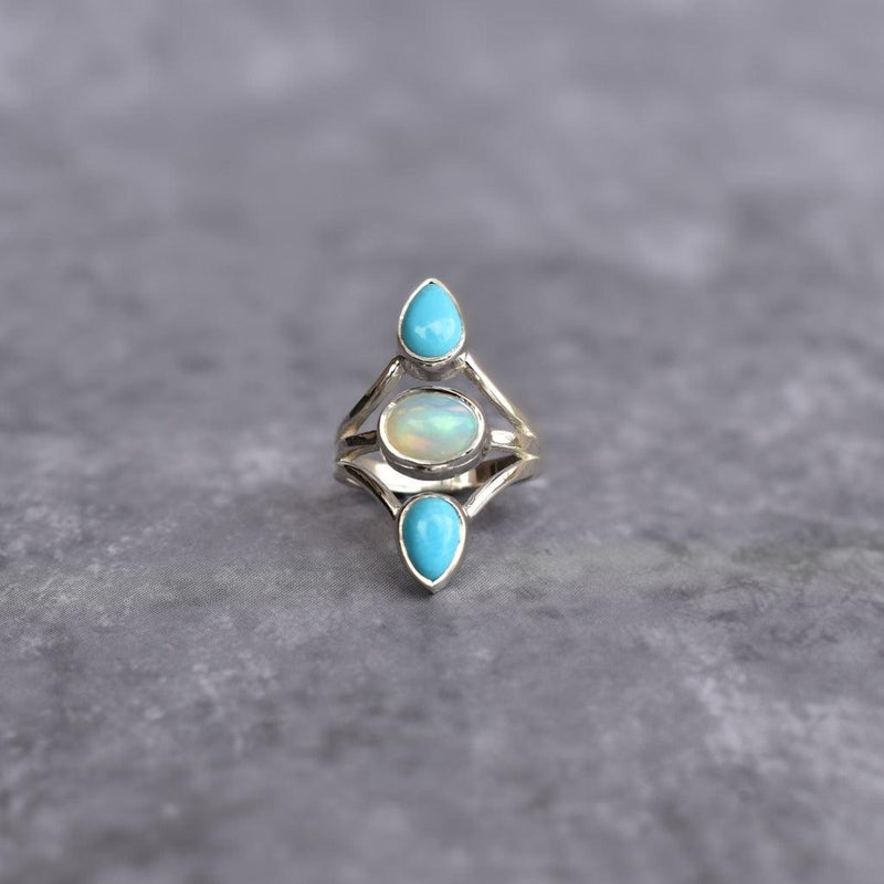 Double Delight - Opal and turquoise Ring