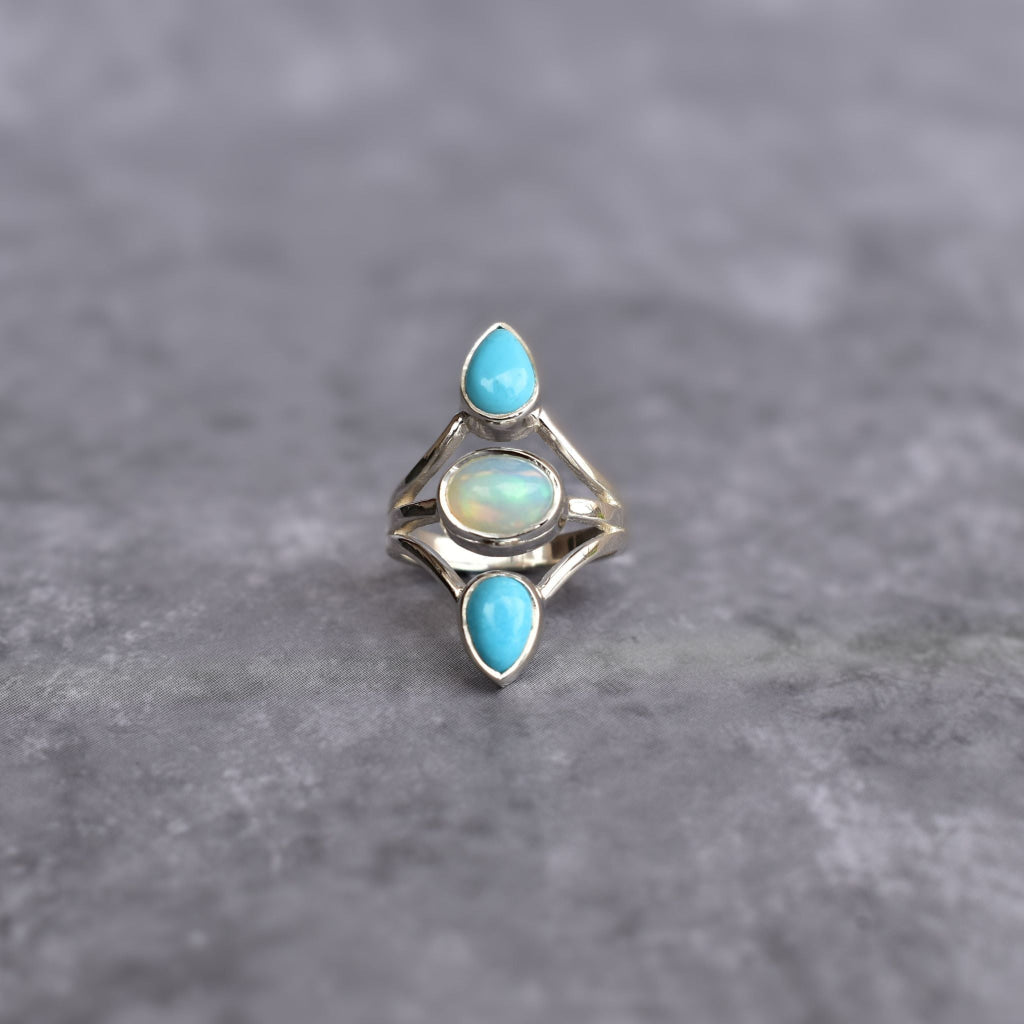 Double Delight - Opal and turquoise Ring -