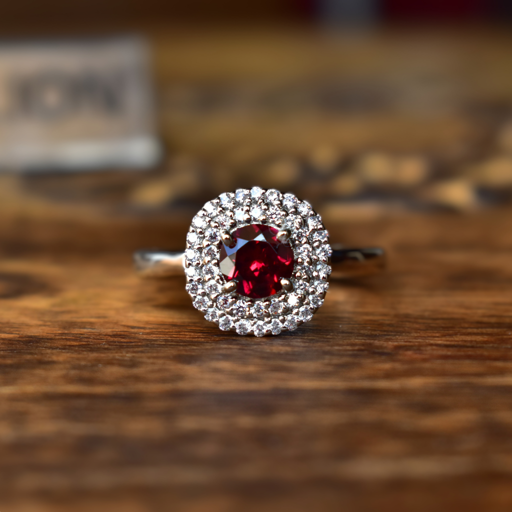 Double Halo - Garnet Ring -