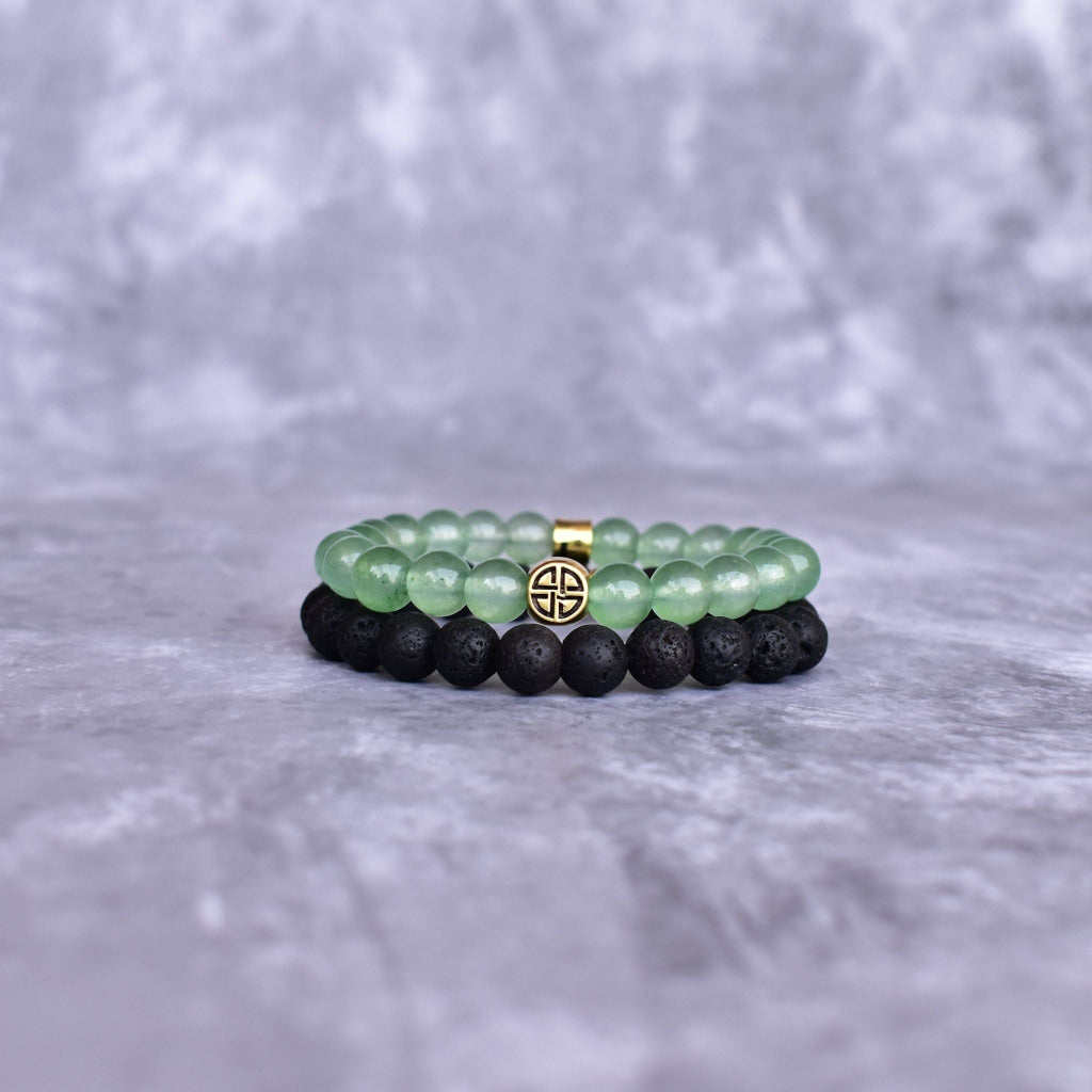 Dual Elemental - Green Aventurine & Lava Beads Bracelet -