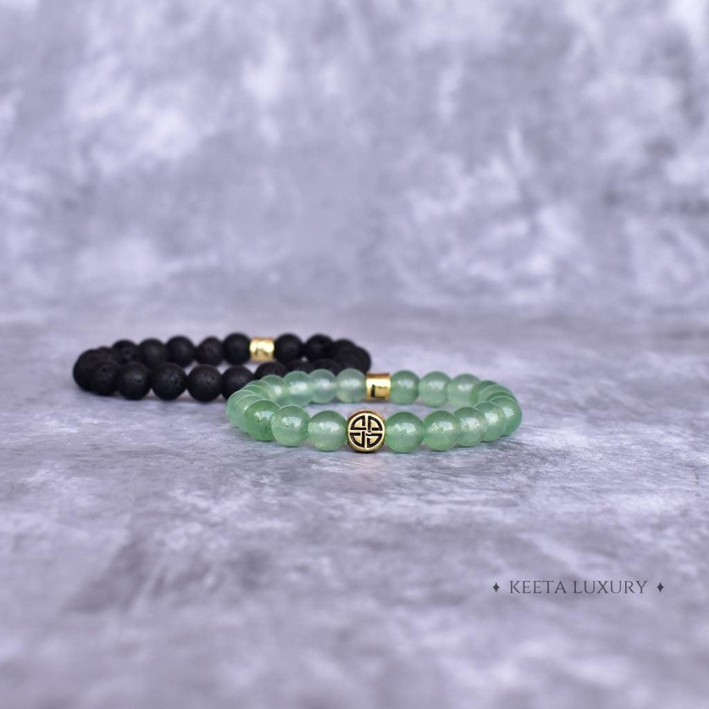 Dual Elemental - Green Aventurine & Lava Beads Bracelet -