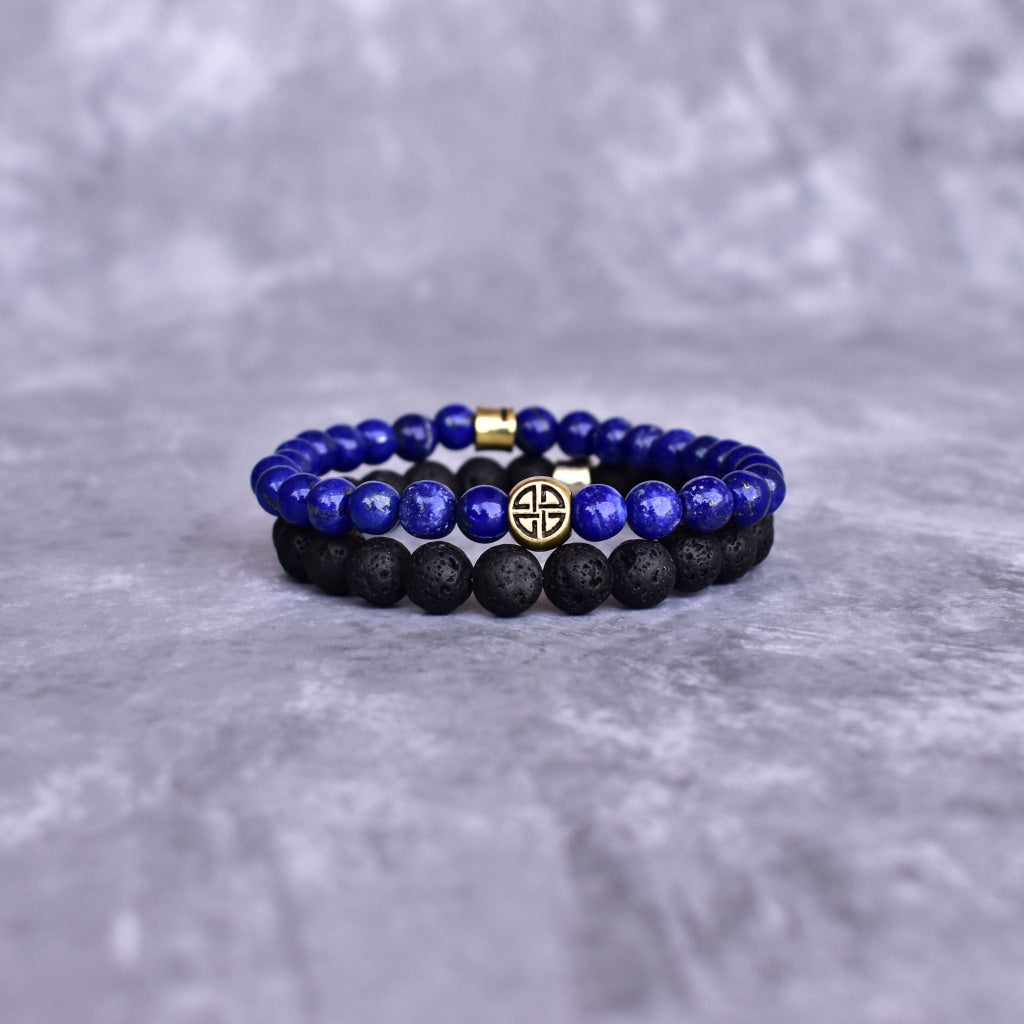 Dual Elemental - Lapis Lazuli & Lava Bead Bracelet -