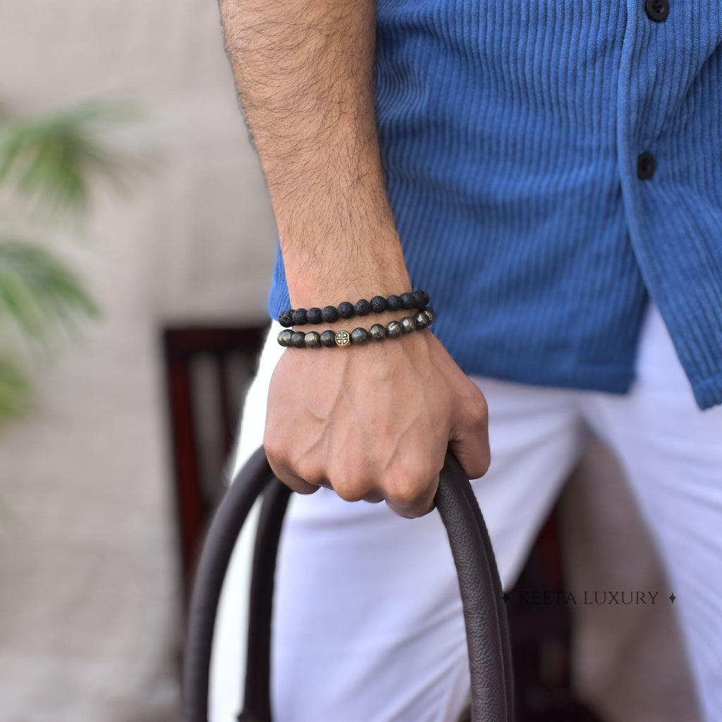 Dual Elemental - Pyrite & Lava Bead Bracelet -