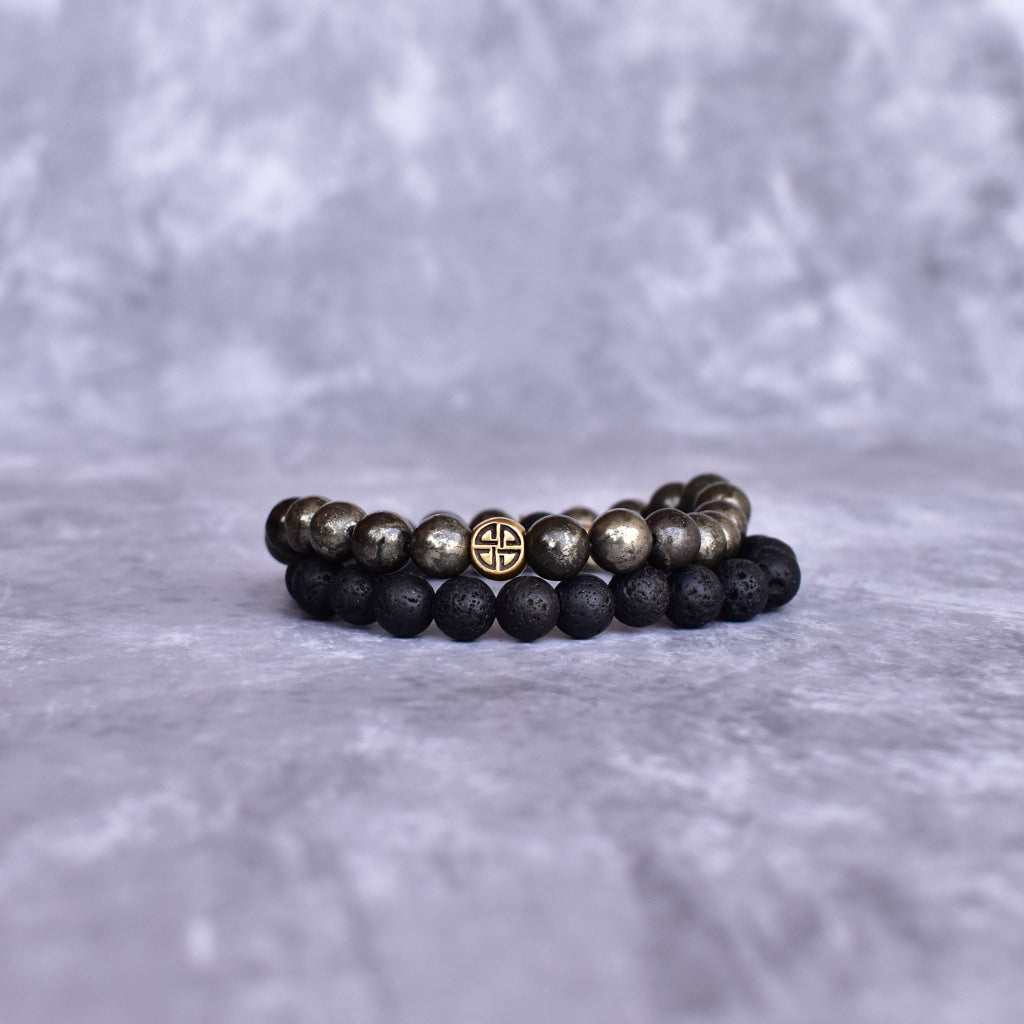 Dual Elemental - Pyrite & Lava Bead Bracelet -