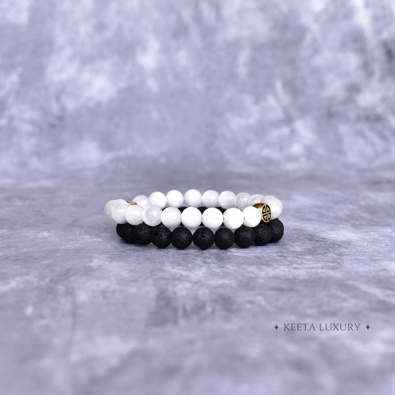 Dual Elemental - Selenite & Lava Bead Bracelet Bracelets