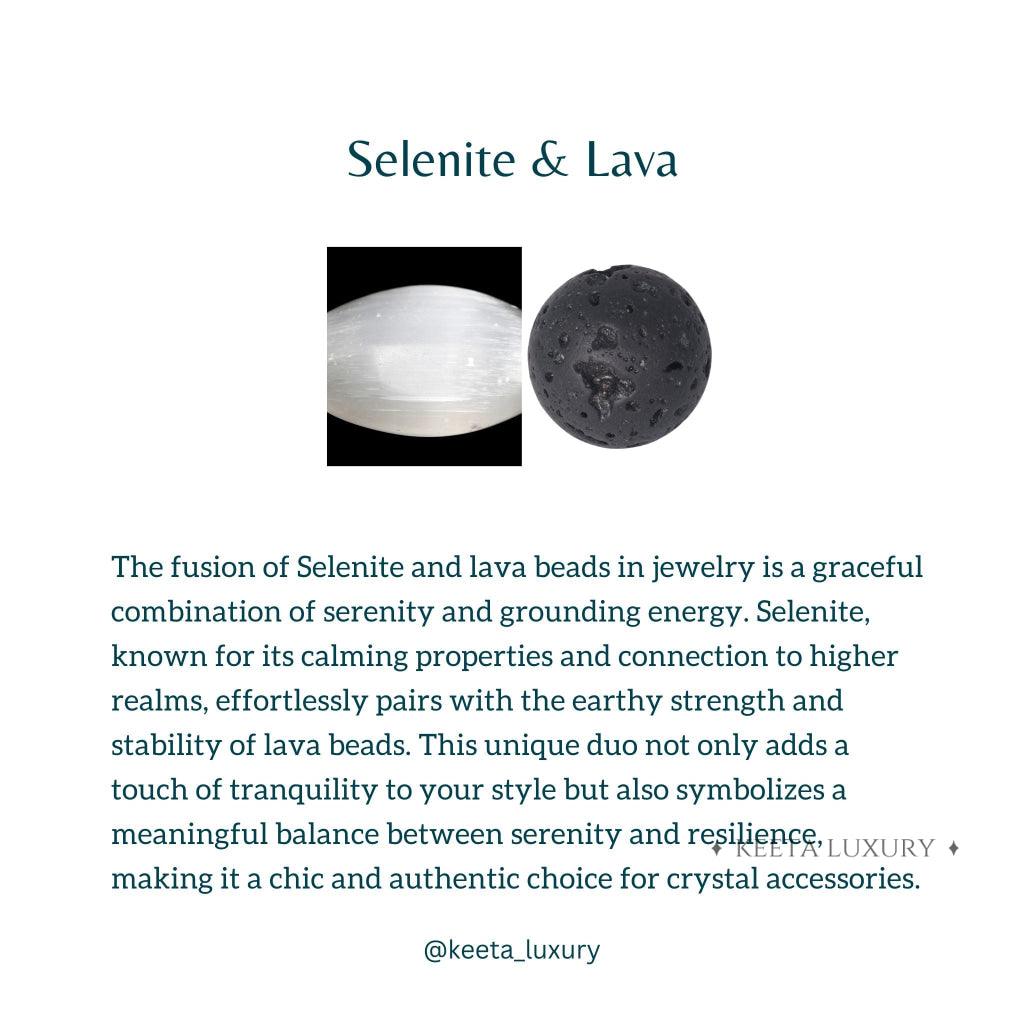 Dual Elemental - Selenite & Lava Bead Bracelet -