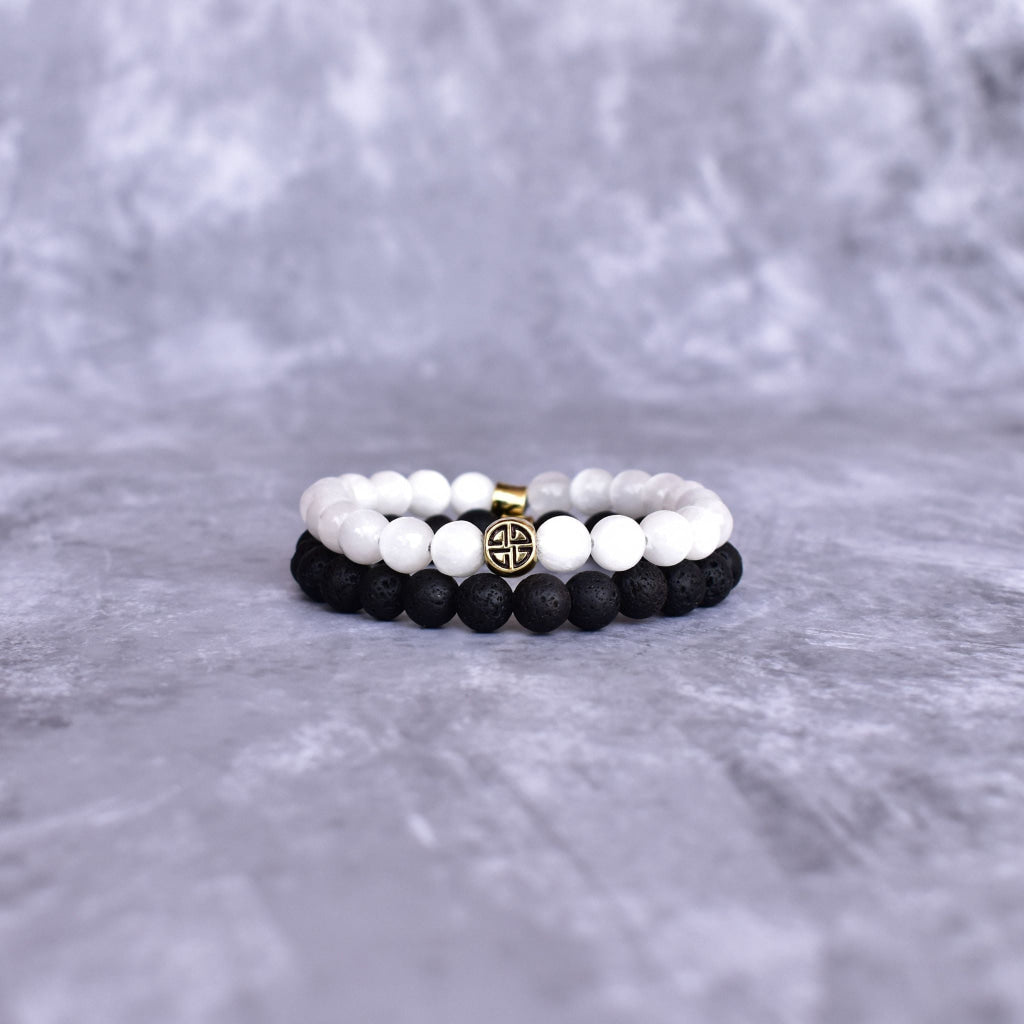 Dual Elemental - Selenite & Lava Bead Bracelet -