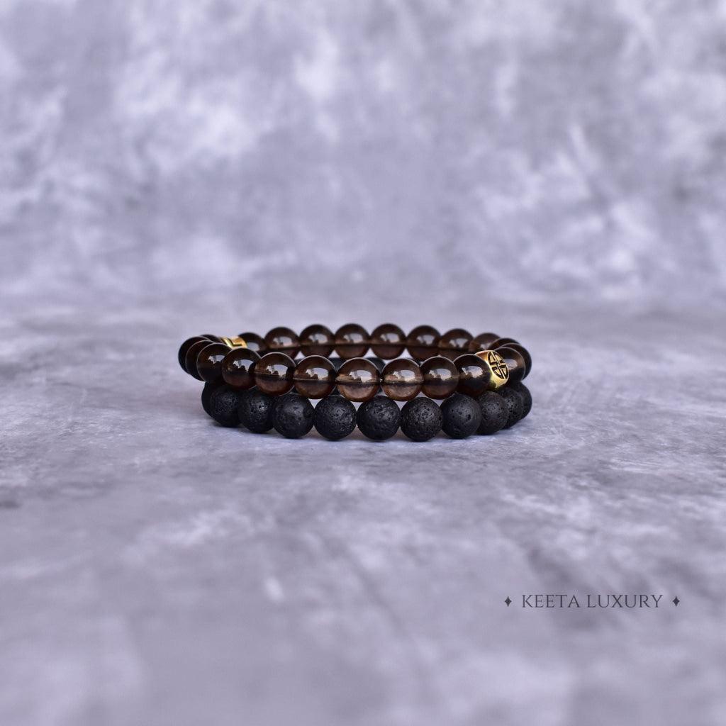 Dual Elemental - Smoky Quartz & Lava Beads Bracelet -