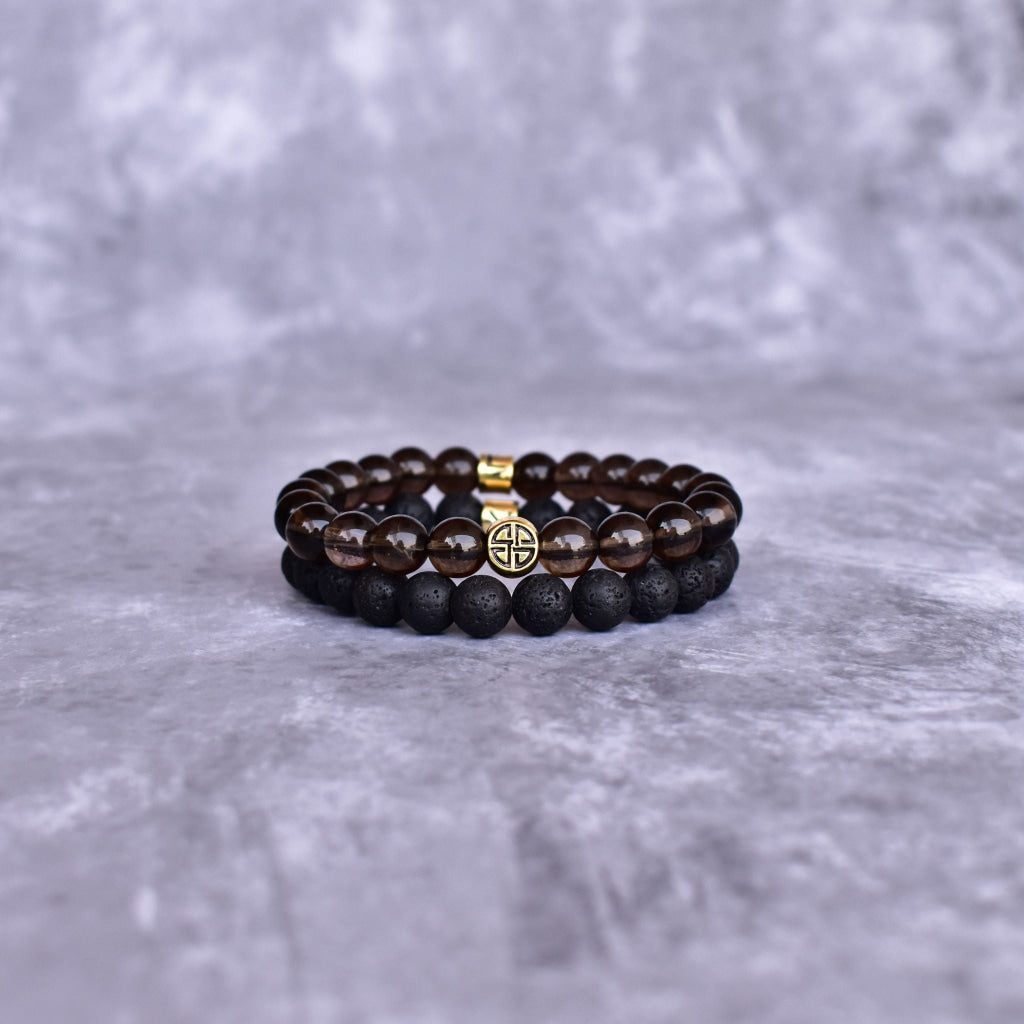 Dual Elemental - Smoky Quartz & Lava Beads Bracelet -