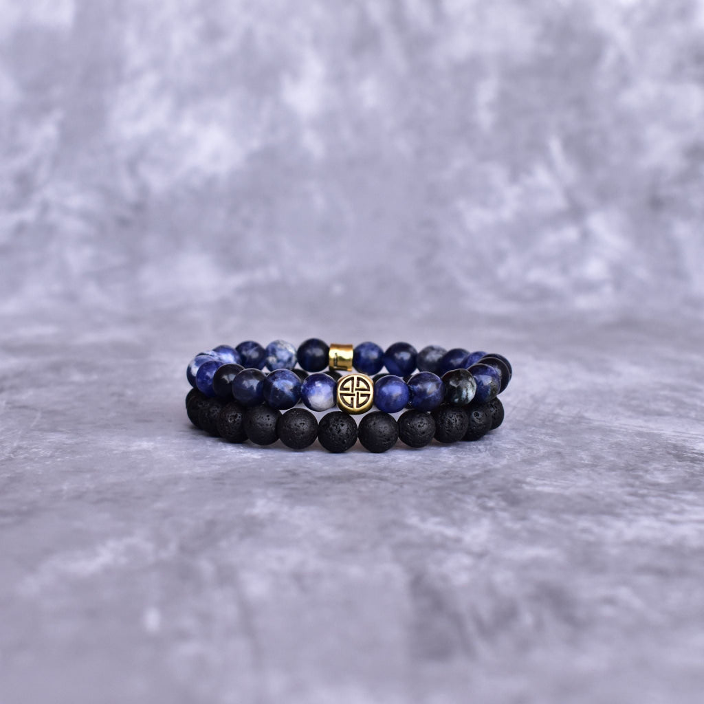 Dual Elemental - Sodalite & Lava Bead Bracelet -