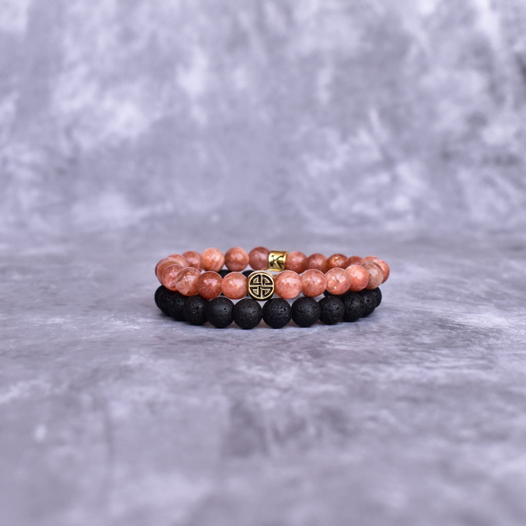 Dual Elemental - Sunstone & Lava Bead Bracelet -