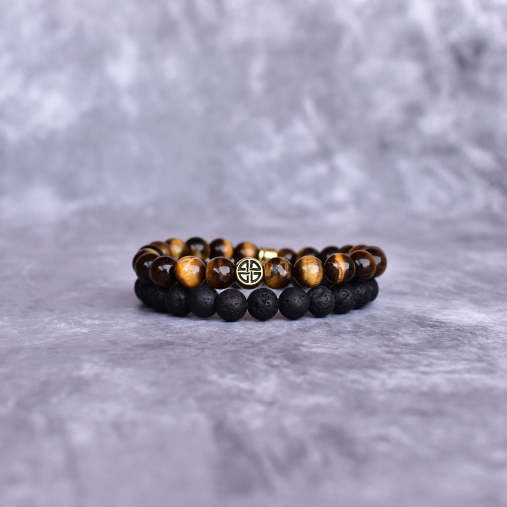 Dual Elemental - Tiger's Eye and Lava bead Bracelet -