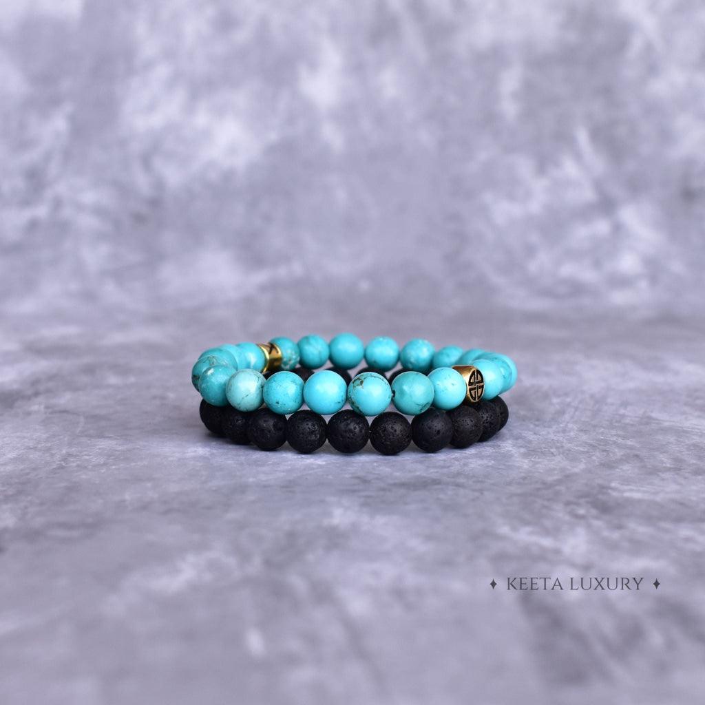 Dual Elemental - Turquoise & Lava Bead Bracelets -