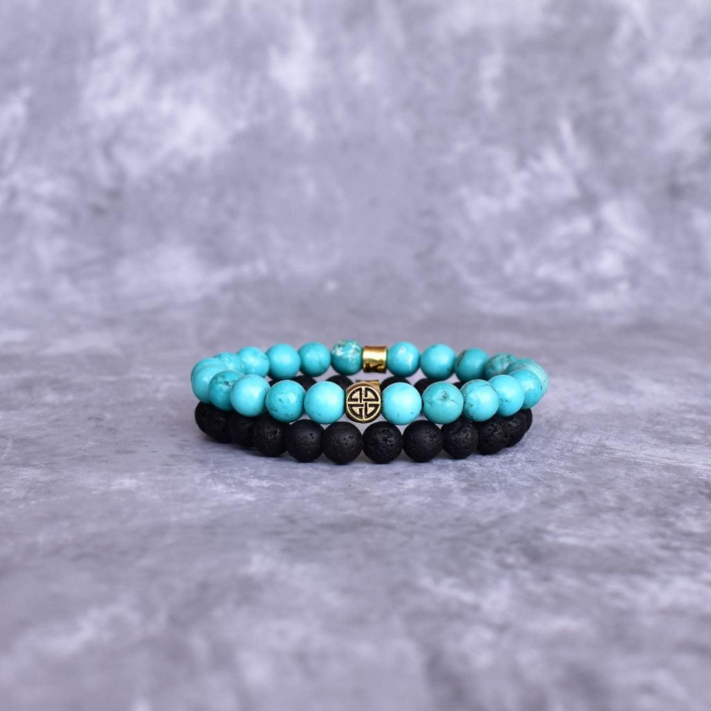 Dual Elemental - Turquoise & Lava Bead Bracelets -