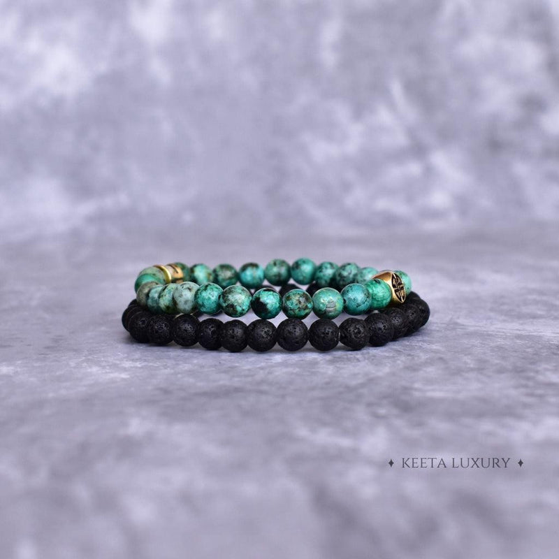Dual Elemental - Turquoise & Lava Beads Bracelet Bracelets