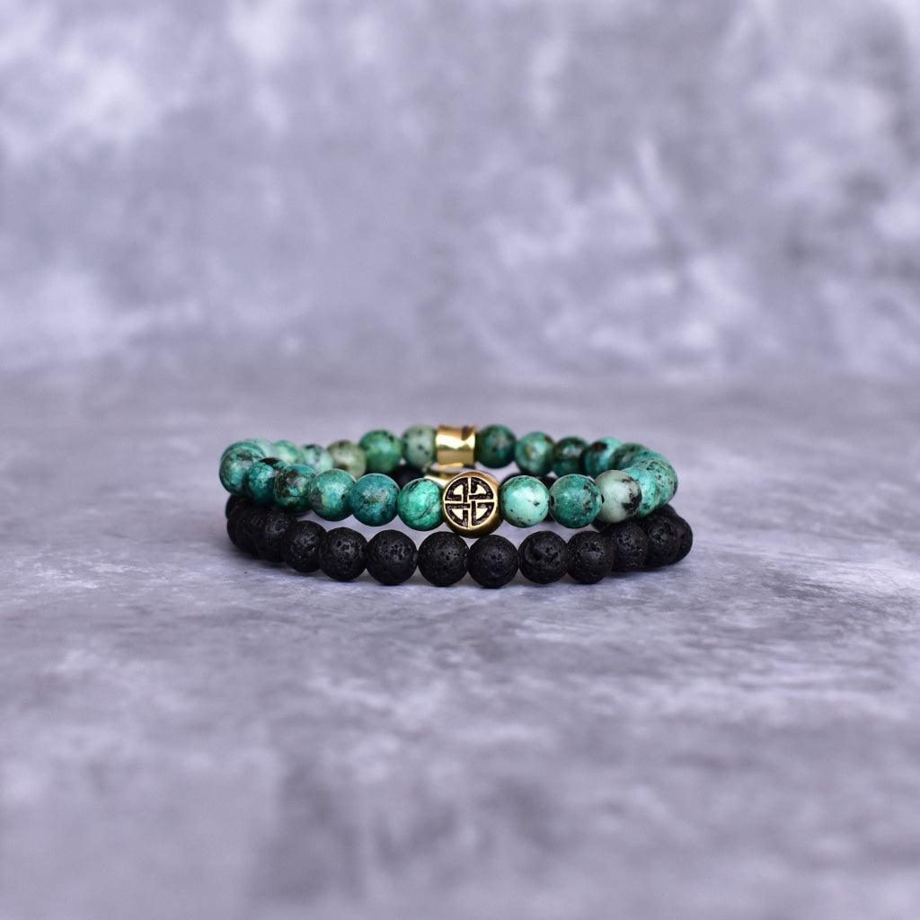 Dual Elemental - Turquoise & Lava Beads Bracelet -