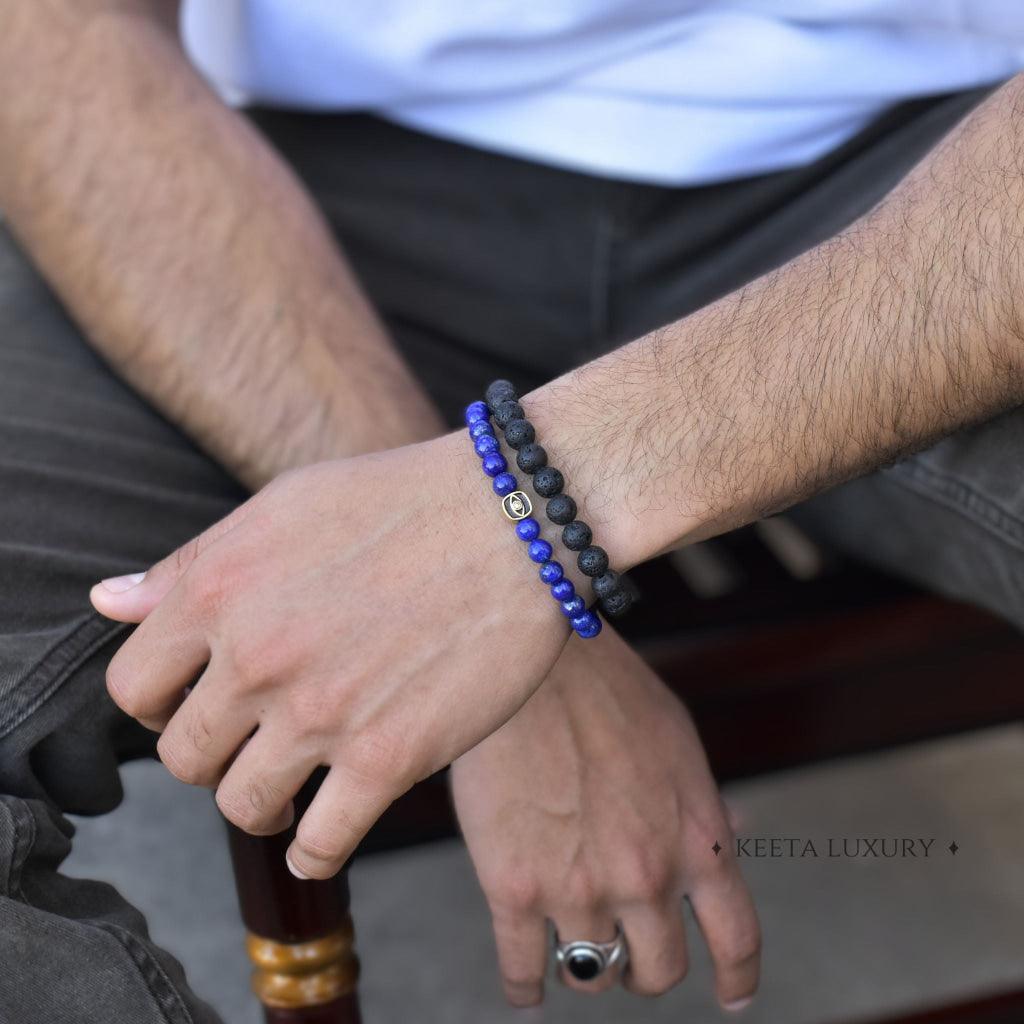 Dual Gaze - Lapis Lazuli & Lava Bead Bracelet -