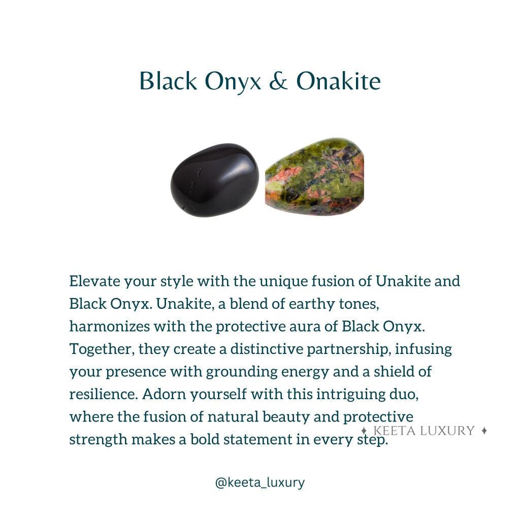 Earthy Elegance - Unakite Jasper & Black Onyx Bracelet -