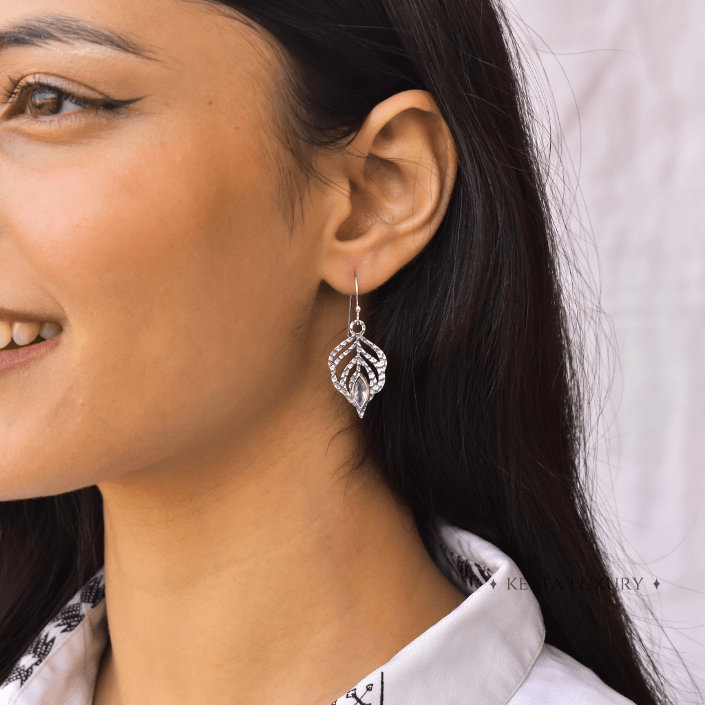 Feather - Moonstone Earrings -