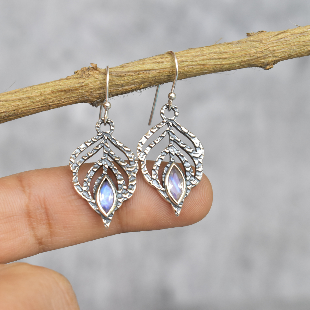 Feather - Moonstone Earrings -