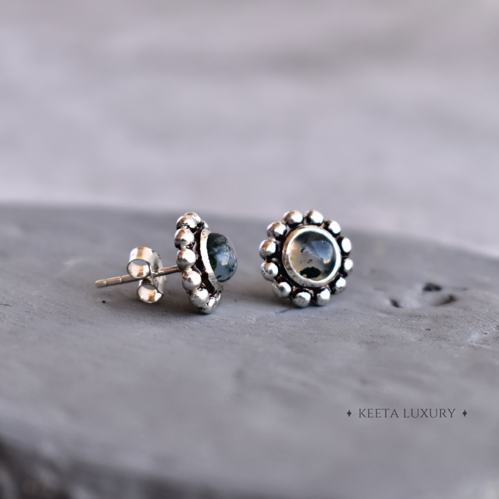 Flower Child - Moss Agate Studs -